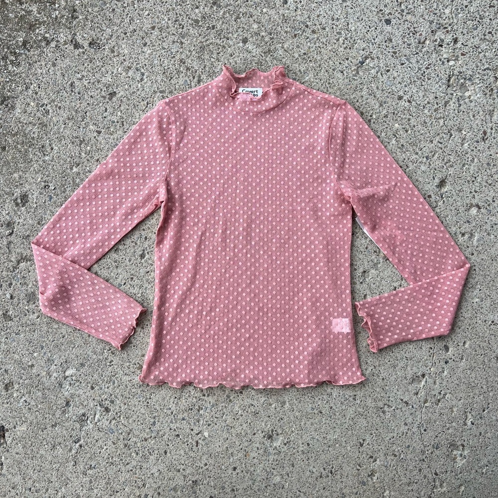 Pink polka dot sheer long sleeve shirt small NWT